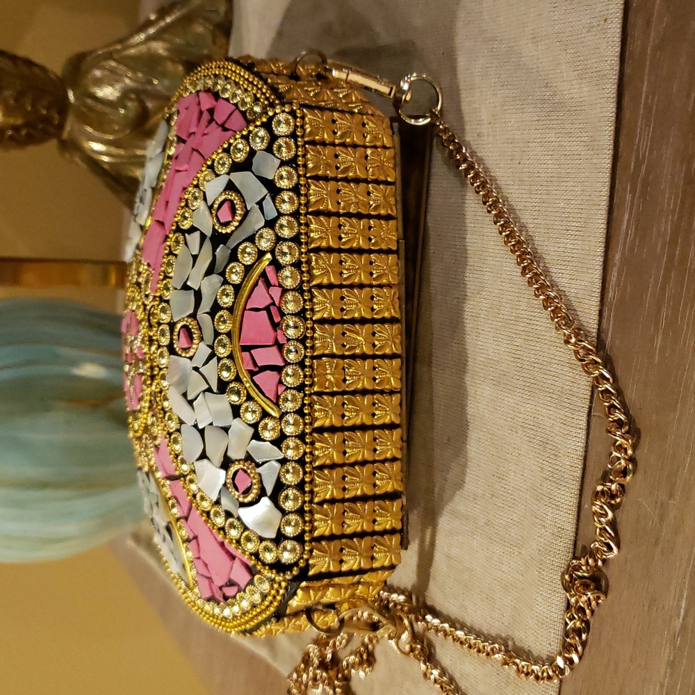 RAMLA Mosaic Crossbody Bag in Pink, Blue & Gold (NWOT - MSRP $275) - Picture 8 of 10
